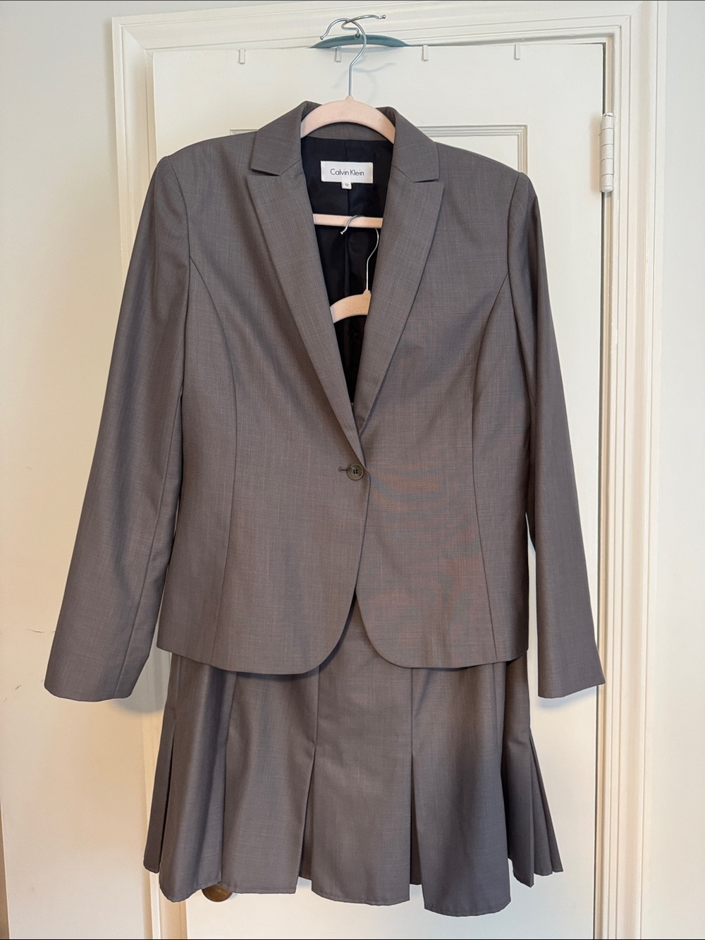 Calvin Klein Women's Gray Single-Button Blazer and Matching Skirt